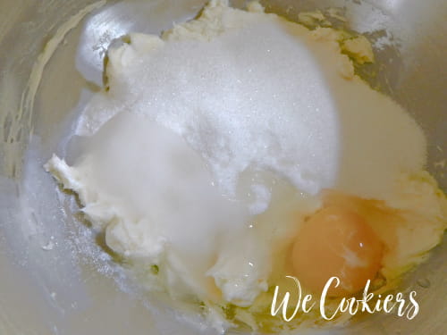 Step 4. Add sugar, emulsions, and egg.