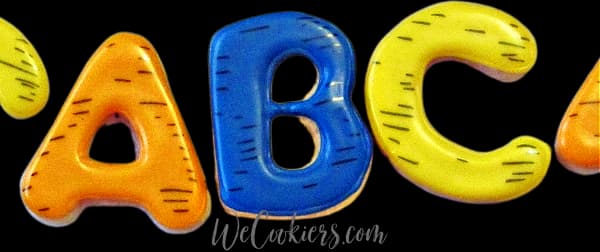 A B C cookies with edible food pens. There are many different brands of these markers. Here, I give my own opinions of 6 brands, with their pros and cons. WeCookiers.com A B C sugar cookies with food color markers