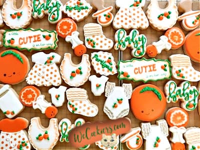Baby shower cookies are always a hit at the party. Here's a set for inspiration. Get loads more ideas for sugar cookie decorating in these pages. Image of baby shower cookies with the Cuties theme for sugar cookie decorating ideas.