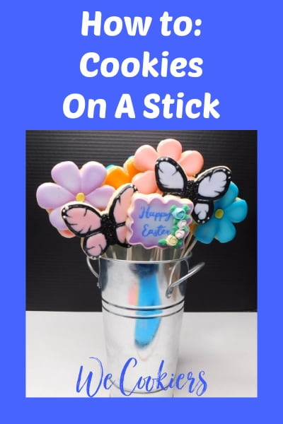 Cookie bouquet made with flower and butterfly shapes Example of decorating technique: the cookie bouquet using any shape. Be a We Cookier to learn more! https://www.wecookiers.com/