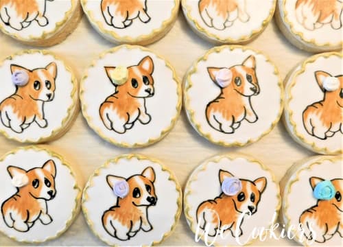 Corgi puppy cookies, water color Corgi puppies using water color technique