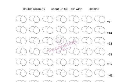 This is an example fo WeCookier's double coconuts royal icing transfer sheets. Get yours at Shop Gotta-havs! today and save time! This image is an example of what the double coconut template looks like.