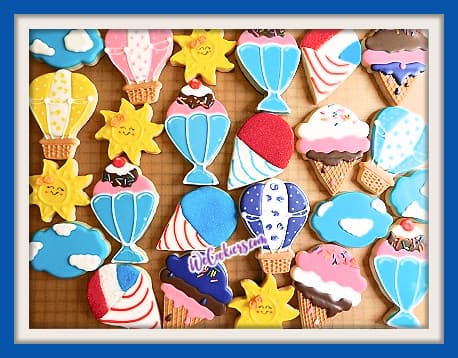 Image of summer themed cookies using the sugar cookie glaze recipe.