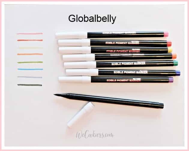 Globalbelly edible food pens to use with decorating sugar cookies. See my reviews on 7 brands on WeCookiers.com Image of Globalbelly food color markers.