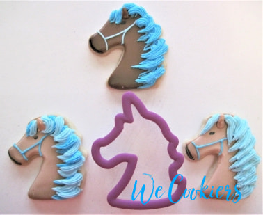 Horse head cookies using a unicorn cutter. Flip cutters