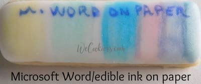 Results of using Microsoft Word for a palette. Look at all the other method results, and a video! Image showing the result using Microsoft Word printing with edible ink on paper