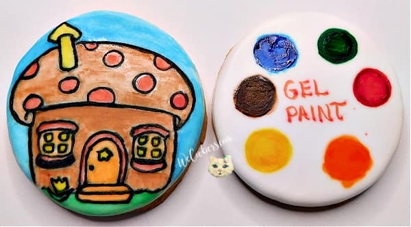 Image of a pain-your-own (PYO) cookie with a palette made from a cookie with gel paint.