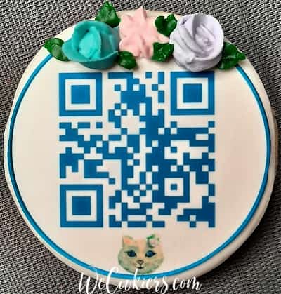 Edible cookie images showing example of a QR code