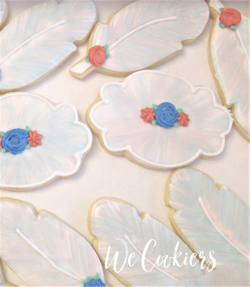 Water colored feathers and plaque cookies Showing water colored feather cookies