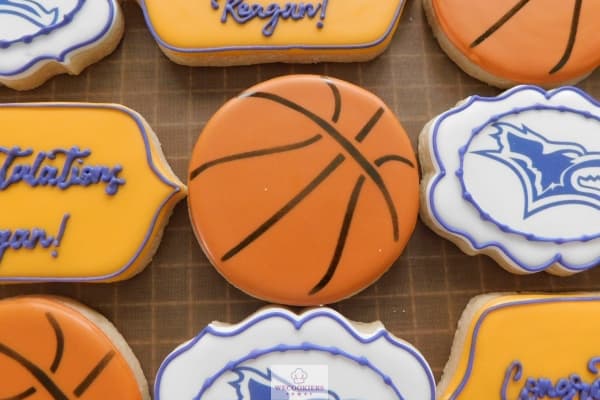 Basketball cookie-themed set with a stencil used with a black food color marker for the lines