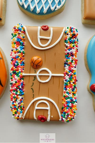 Basketball court cookie made with food color markers and sprinkles