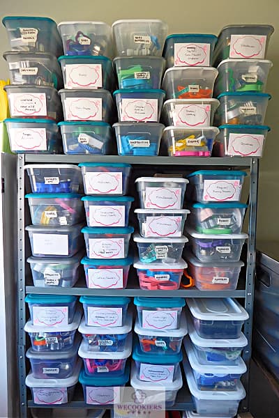 My cookie-cutter collection of over 1600+ shapes, stored in plastic shoe boxes and labeled in groups. See more of my favorite tools: My best cookie decorating tools include a collection of cookie cutters I store in plastic shoeboxes and label them in groups.