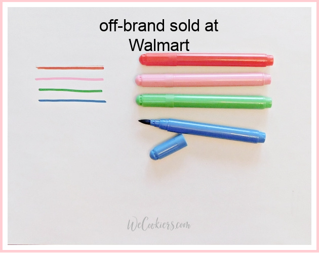 These are off-brand edible ink pens sold at Walmart. Image of off-brand food color markers.