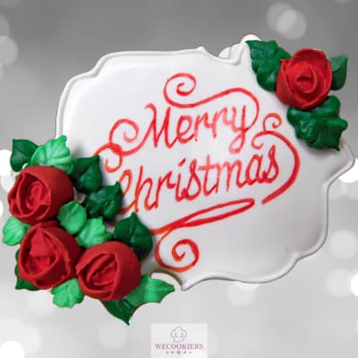 Merry Christmas plaque cookie with roses