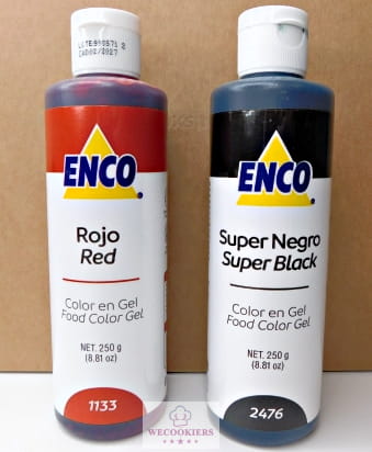 ENCO food color gel in black and red.