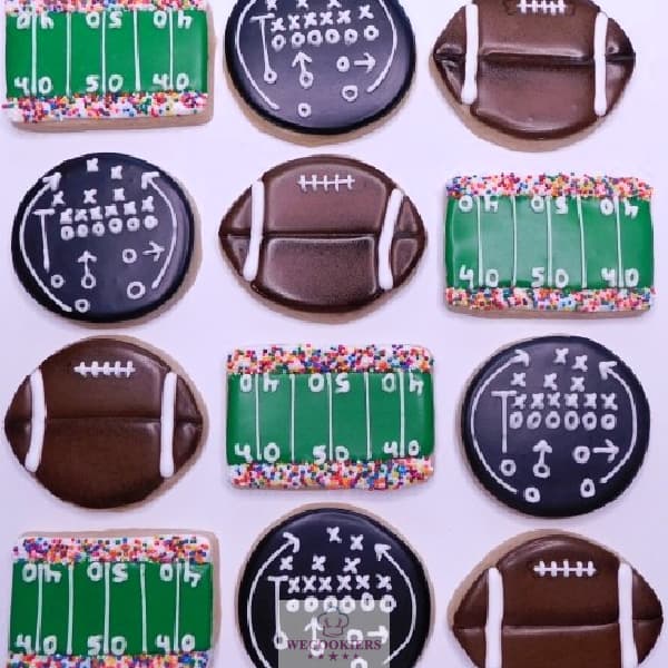 Football-themed cookies using 3 cookie cutter shapes