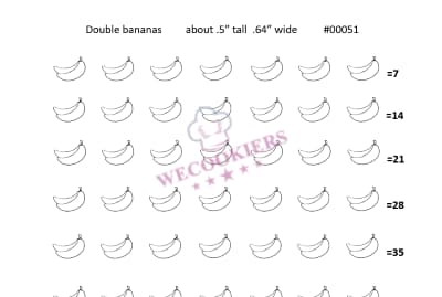 WeCookier's double bananas royal icing transfer templates are in Shop Gotta-havs! An example of WeCookier's royal icing transfer sheet of double bananas.