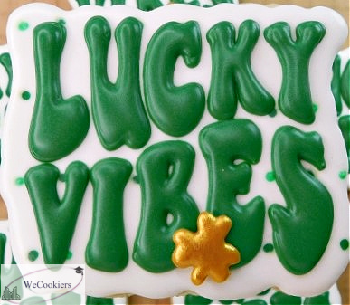 This is a photo of the 'Lucky Vibes' cookie cutter from Mike's Cookie Cutters on Etsy.