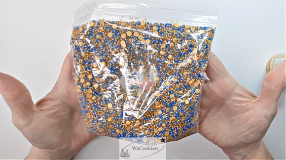 This photo shows a zipper-sealed bag of colored sprinkles.