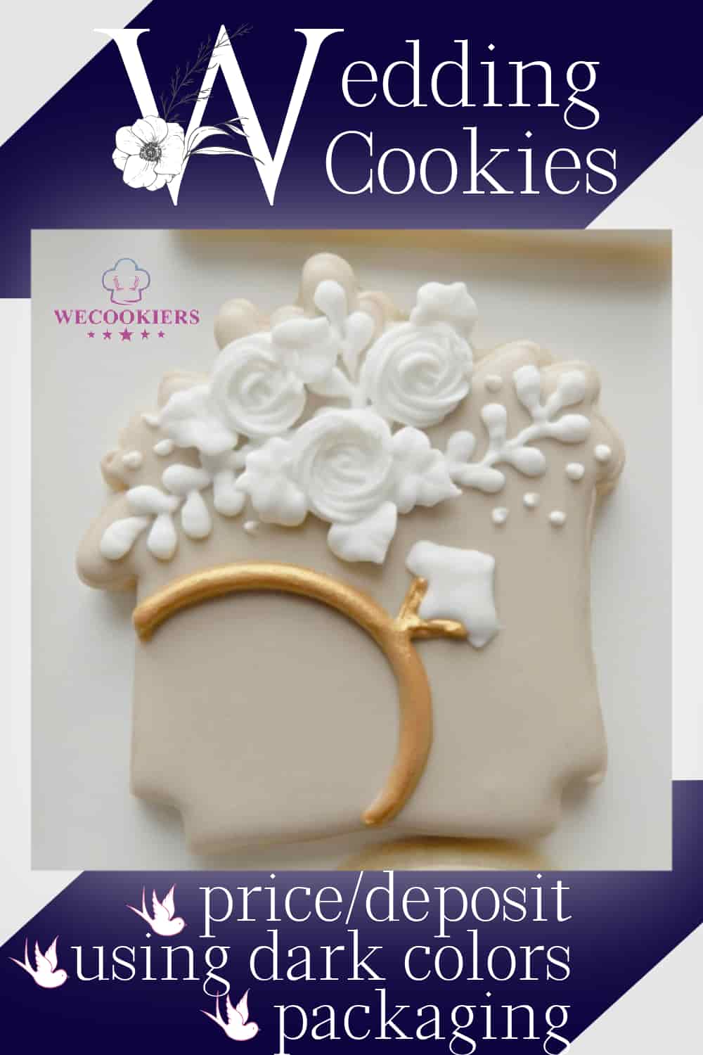 I used a floral geometric cookie cutter shape to pipe part of an engagement ring on with flowers.